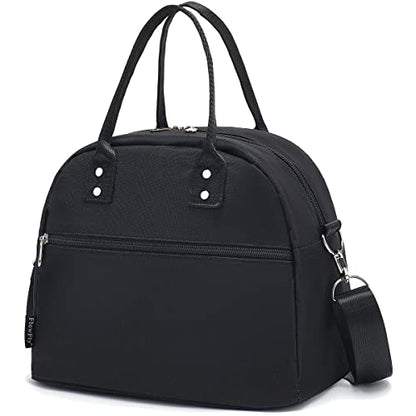 FlowFly Insulated Lunch Bag With Shoulder Strap for Women, Men, and Kids, Large and Reusable, Handle, Freezable Work and School Travel Tote and Meal Prep Organizer (Black) - color: Black