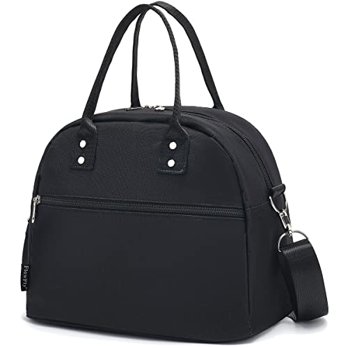 FlowFly Insulated Lunch Bag With Shoulder Strap for Women, Men, and Kids, Large and Reusable, Handle, Freezable Work and School Travel Tote and Meal Prep Organizer (Black) - color: Black