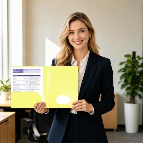 Yellow Folders with Pockets 7 Pack, 2 Pocket Folders Fit Letter Size 8.5x11 inches Paper, Plastic File Folders with Business Card Slot for Documents School Office and Home - color: Yollow