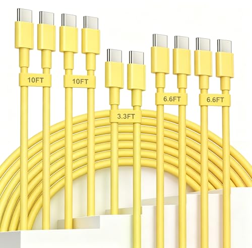 USB C to USB C Cable 5-Pack, Type C Cord | for iPad, iPhone 17 16 15 Pro Max, Galaxy S25/S24 USBC to USBC Cable[10/10/6.6/6.6/3.3FT] - color: Yellow