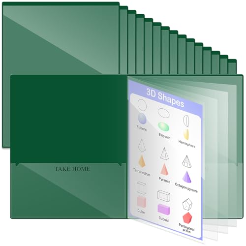 Henoyso 24 Pcs School and Home 2 Pocket Folders with 4 Clear Inner Pockets Plastic Heavy Duty Homework Folders Parent Teacher Communication for Student Home Office Classroom,11 x 9 Inch (Dark Green) - color: Dark Green