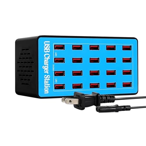 100W 20-Port Multi-Device USB Charging Station - Supports simultaneous Charging for Smartphones, Tablets, smartwatches and Other USB-Powered Devices.(20 Port Charger Station-Blue)