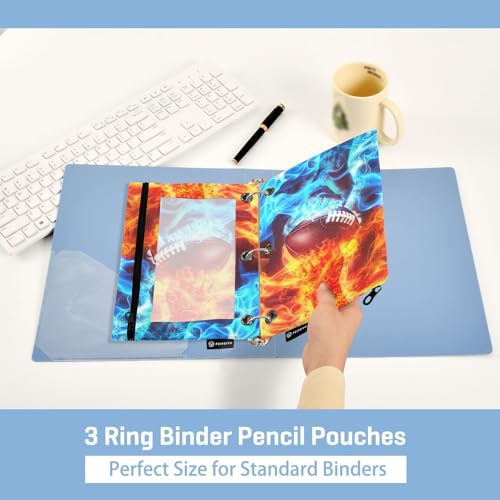 Football Pencil Pouch For 3 Ring Binder Clear Window Pencil Case For 3 Ring Reinforced Grommets With Zipper, 2 Pack - color: Football