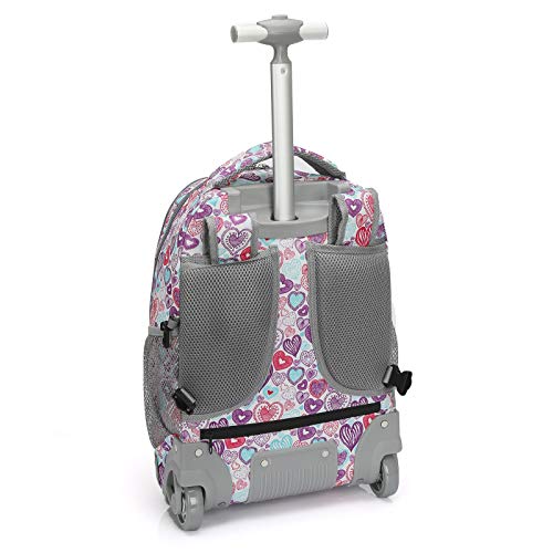 Tilami Rolling Backpack for Kids 19 inch Backpack on Wheels for Boys & Girls - color: Colorful Hearts