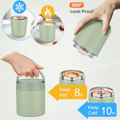 Large Bento Lunch Box Set for Adults Kids Women with 10.5oz Soup Thermo,Coffee Tumblers Men Girls Boys Teenagers Leak-Proof Lunch Food Containers with Lunch Bag - color: Green