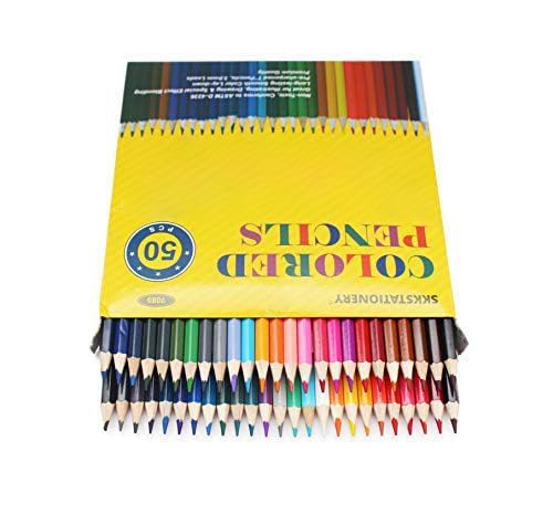 SKKSTATIONERY 색연필 50개, 50가지 선명한 색상, 스케치, 예술, 컬러링 북용 드로잉 연필, 신학기