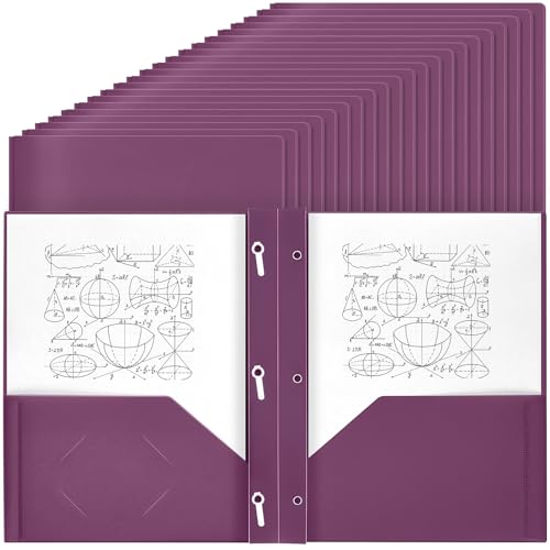 Lincia 100 Pcs Plastic Folders with Pockets and Prong Folders with Prongs 2 Pockets for Office, School for Students, Teachers, Office Workers(Dark Purple) - color: Dark Purple