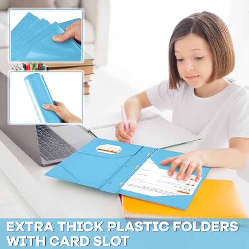 Henoyso 18 Pcs Plastic Folder with Clear Front Pocket and 3 Prong Plastic Folders with Card Slot Pocket Folders with Prongs for School Office (Light Blue) - color: Light Blue