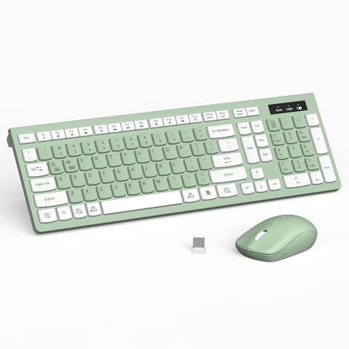 Wireless Keyboard and Mouse Combo, 2.4G Full Size Silent Keyboard with Fn Multimedia Keys for Office and Home, 3-Level DPI Adjustable Quiet Mouse for Windows,Mac OS Desktop/Laptop/PC(Avocado Green) - color: Avocado Green