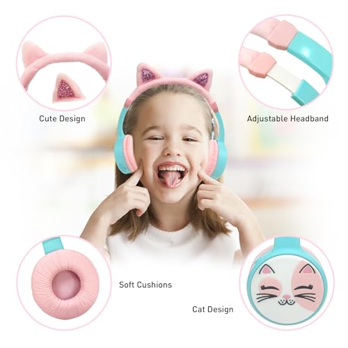 Cat Ear Kids Headphones, Bluetooth Wireless Headphones for Kids, 85dBA Volume Limited, FunShare, Girls Toddlers Children Headset for School/Learning/iPad/Travel - style: Cat Ear
