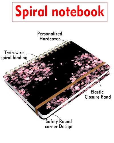 Spiral Journal Notebook for Women, Hardcover A5 College Ruled Notebook, 60 Sheet, Thick Paper, Cute Lined Journal for School, Office & Work, 6 x 8.4 in(Cherry Blossoms Spring) - color: Cherry Blossoms Spring