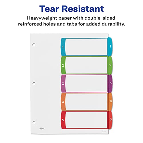 Avery 5 Tab Dividers for 3 Ring Binders, Customizable Table of Contents, Multicolor Tabs, 1 Set (11840) (Pack of 3) - size: Pack of 3