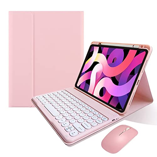 Keyboard Case Compatible with iPad 9th 8th 7th Generation Air 3rd Gen Pro 10.5 Keyboard Case with Bluetooth Mouse Round Key Cute Removable Color Keyboard,Pink - color: Pink, size: iPad7/iPad8/iPad9/Air3/Pro10.5