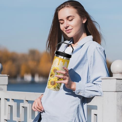 Queen Hero 30 oz Bee Tumbler with Handle, Large Insulated Tumbler with Flip & Straw Coffee Mug Cup Stainless Steel Gifts for Women Men Youth - color: Gold