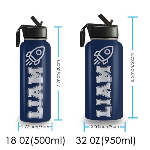 Personalized Water Bottles for Kids, 18 oz Custom Name Insulated Water Bottle With Straw, Stainless Steel Reusable Waterbottle Gifts for School Girls Boys Men Women - Icon Design