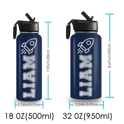 Personalized Water Bottles for Kids, 18 oz Custom Name Insulated Water Bottle With Straw, Stainless Steel Reusable Waterbottle Gifts for School Girls Boys Men Women - Icon Design