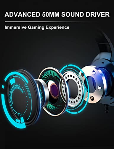 ZIUMIER Gaming Headset with Microphone, Compatible with PS4 PS5 Xbox One PC Laptop, Over-Ear Headphones with LED RGB Light, Noise Canceling Mic, 7.1 Stereo Surround Sound - color: Black