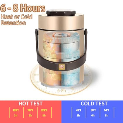 67oz Upgraded Thermos for Hot Food, 3-Layer Stackable Food Thermos, Soup Thermos Jar with Insulated Bag, Ideal for Office, Outdoor Meals, and Various Occasions (67 oz Gold) - color: 67 oz Gold