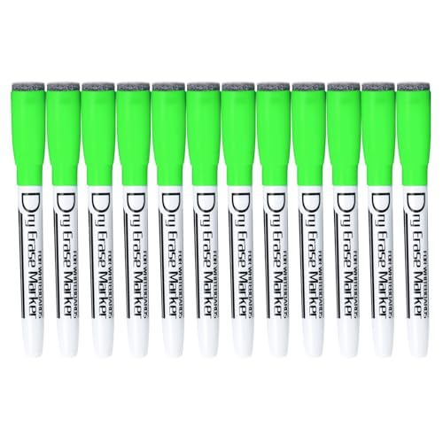 Volcanics Magnetic Dry Erase Markers With Eraser Cap Whiteboard Markers Low Odor Fine Tip Whiteboard Pens,Thin Box of 12, Green - color: Green, size: 1 Count (Pack of 12)
