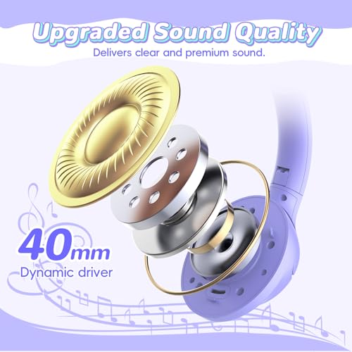Kids Bluetooth Headphones, 85H Playtime Wireless Headphones for Kids, Colorful LED Lights, 85/94dB Safe Volume Limit, Bluetooth 5.4 Built-in Mic Toddler Headset for Tablet/Airplane (Purple) - color: Purple