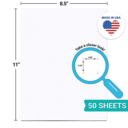 321Done Dot Grid Notepad – Dotted Graph Paper, Letter Size Large (8.5x11) – Made in USA – 50 Sheets Dotted for Bullet Planning Journaling Thick Paper 1/5” (0.20") Dots Notes Writing White - color: Dots - 0.20" Small Grids, size: Letter Size (8.5" x 11")