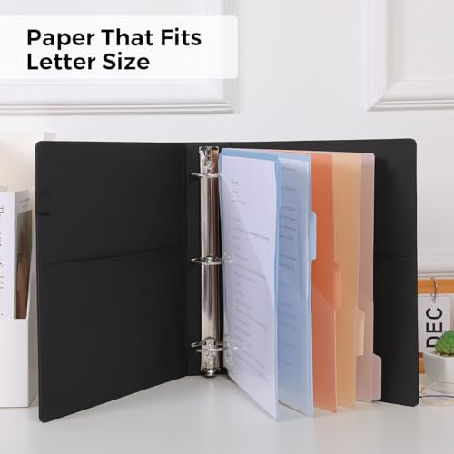 SKYDUE 3 Ring Binder with Clipboard, 2 Inch PU Heavy Duty Binder with Notepad & 5 Dividers with 5 Pockets, Labels, Clipboard Folder Great for School Office(Fit Letter Sized Paper) - color: Black, size: Letter Size - 2 Inch