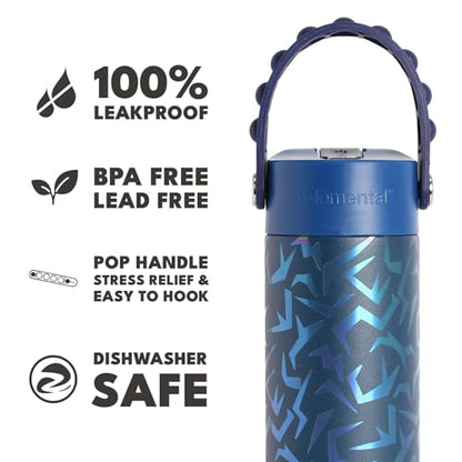 Elemental Insulated Kids Water Bottle, Stainless Steel Water Bottle with Straw Lid & Pop-It Handle, Leak-Proof Water Bottles for School, Boys or Girls, Travelling and Sports, 18oz - Dark Patterns - color: Dark Patterns