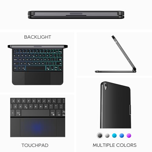 edaiser Swivel Keyboard Case iPad mini 7th A17 Pro & 6th Generation Black | 360 Degree Rotatable Protective Cover | Compact Bluetooth Keyboard | Trackpad | RGB Backlit | Flexible Use for Kids/Students - color: Black, size: iPad Mini (7th-6th)