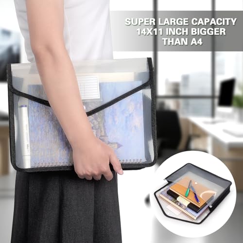 Tamaki Plastic Expanding File Folder, Fit Letter/A4 Size, Black, 1 Pack | Transparent envelopes with Snap Closure, No Dividers, Large Capacity - color: Black