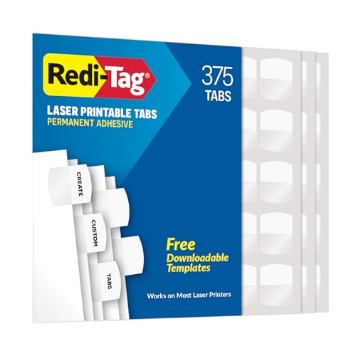 Redi-Tag Laser Index Tabs, Divider Tabs, Permanent Adhesive Index Labels, Customizable Divider Labels, Divider Labels for School, Home and Office, 1-1/8" x 1-1/4", White, 375 Tabs, (B39017) - size: 375 Tabs per Pack