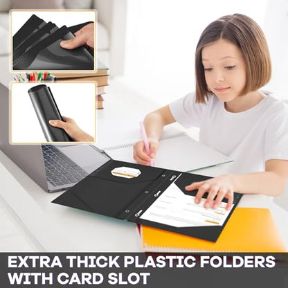 Henoyso 18 Pcs Plastic Folder with Clear Front Pocket and 3 Prong Plastic Folders with Card Slot Pocket Folders with Prongs for School Office (Black) - color: Black