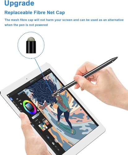Stylus Pen, Stylus Pen for Touch Screen 1.5mm Fine Point Rechargeable Universal Stylus Pencil Compatible with Android/iOS/iPad/iPhone/Smartphone and Other Tablets （Black） - color: Black