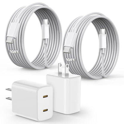 45W Apple 17 16 15 Fast USB C Charge Block, 2-Pack Apple Charger Plug & 10FT Long USB C Cable Cords,iPhone 17 Charger Fast Charging,Compatible with iPhone 17/16/15/Air/Pro/Pro Max/e/Plus/iPad/AirPods