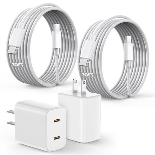 45W Apple 17 16 15 Fast USB C Charge Block, 2-Pack Apple Charger Plug & 10FT Long USB C Cable Cords,iPhone 17 Charger Fast Charging,Compatible with iPhone 17/16/15/Air/Pro/Pro Max/e/Plus/iPad/AirPods