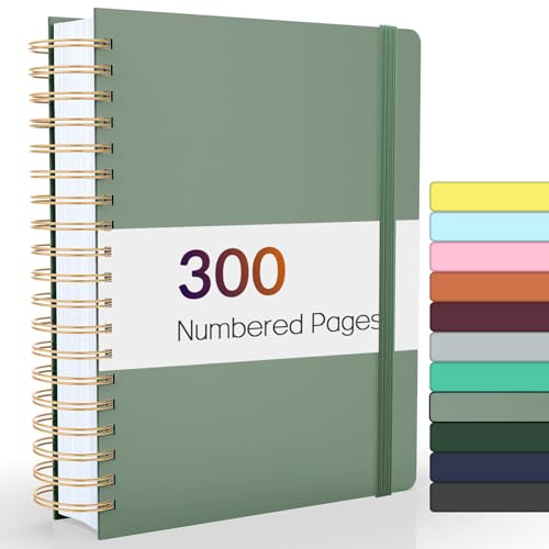Forvencer Lined Spiral Journal Notebook with 300 Numbered Pages, B5 | College Ruled Thick Journals for Writing with 100GSM Paper, Hardcover Notebooks with Content for Work School Women Men - color: Olive Green, size: B5