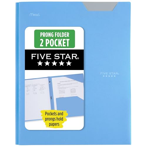 Five Star 2-Pocket Folder, Plastic Folder with Stay-Put Tabs and Prong Fasteners, Holds 8-1/2" x 11" Paper, Pacific Blue (72115) - color: Pacific Blue, size: 1 Count (Pack of 1)