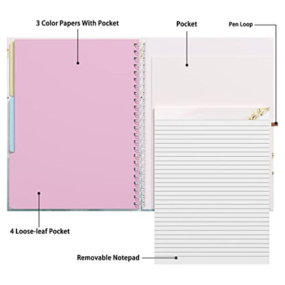 Rimilak Spiral Clipboard Folio with Refillable Lined Notepad, 14.5 x 9.8 In, Hardcover Cover with 5 Interior Pockets, Elastic Band and Pen Loop Series. Cute Stylish Clipfolio, Pink Gold Marble - color: Pink Gold Marble