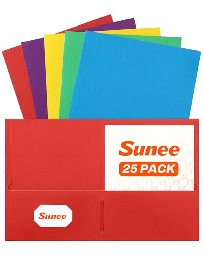 SUNEE Folders with Pockets(25 Pack, Assorted Colors), 2 Pocket Folders Fit Letter Size Paper, Paper File Folder for School Office Home Business - color: Multicolored, style: 25-Pack