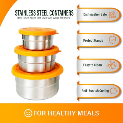 Anas Metal Food Storage Containers with Lids - Stainless Steel, Compact Stackable, Leak Proof, Dishwasher Safe and Microwavable for Lunch, Work, School Travel, Bento Box (4)