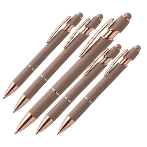 Ultima Rose Gold Accent Stylus Pen (5 Pack) – Soft‑Touch Metal Pen with Rose‑Gold Trim, Gel‑Glide™ Ink & Touchscreen Stylus – 5 Custom Laser‑Engraved Executive Pens - color: Rose Gold