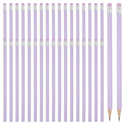 PATIKIL Round Pencils, 36 Pack Triangle HB Graphite Pencil Woodcase Wooden Pencils with Eraser for Classroom Office Writing Drawing Supplies, Purple - color: Purple