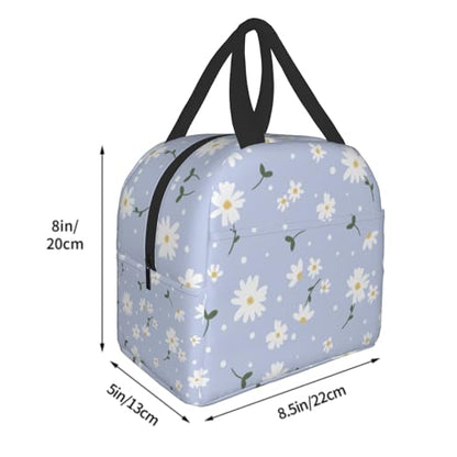 Nerxy Insulated Lunch Box Daisy Flower Lunch Bag Spring Floral Reusable Bag Flowers Blue Cooler Tote Bags for Kids Teens Adults Girls Boys Picnic Travel Work School - color: Daisy Blue