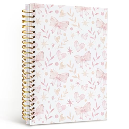 MOFUYU Cute Notebooks for School,Pink Bow Hardcover Spiral Notebook | Campus Notebook for Work Note Taking,College Notebook,Cute Journals for Women A5 Size 5.5x8.3 - color: Floral bows2(pink)