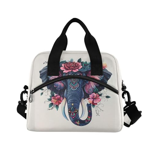 ALAZA Boho Elephant Insulated Lunch Bag Women Men Portable Reusable Cooler Lunch Tote Bag for Work Office Picnic College - color: Multi 07