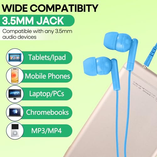 100 Packs Earbuds Bulk Classroom Headphones, Individually Bagged, Wholesale Students Wired Earphones with 3.5 mm Jack for Classroom School Library Museums and More (HY01,100 Mixed) - size: 100 Pack