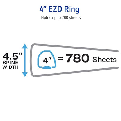 Avery Heavy-Duty View 3 Ring Binder, 4 Inch One Touch EZD Rings, 780-Sheet Capacity, 4.5 Inch Wide Spine, Customizable Clear Cover and Spine, 1 White Binder (79104) - size: 4"