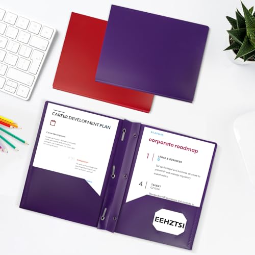 60-Pack Plastic Folders with Pockets and Prongs, 2-Pocket Poly Folders with 3 Fasteners Holds 8-1/2" x 11" Paper for School/Office/Home, Purple - color: Purple, size: 60-Pack