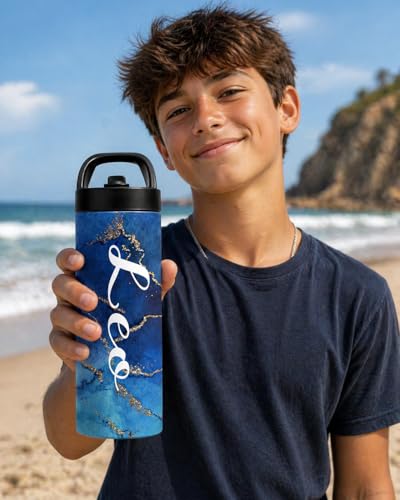 Custom Leakproof Water Bottle 20oz| Gym Tumblers| Running Cup| Adult Tumbler| Marble Sport Bottle (Blue) - color: Blue