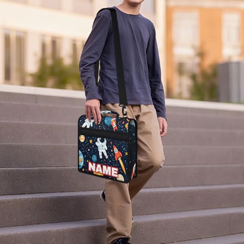 Custom Zipper Binder Galaxy Spaceman Rocket 3 Ring Binder 1.5 Inch Expanding Pockets File Folder Large Capacity Document Organizer Bag with Handle and Strap - color: Multi 3