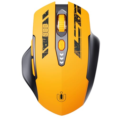 Uineer Bluetooth Mouse - Multi-Device Wireless, Rechargeable Ergonomic Mouse with Visible Battery Level, Tri-Mode (BT 5.0/4.0+2.4G Hz), 4 Adjustable DPI, Coldless for Laptop and PC (Yellow Black) - color: Yellow Black